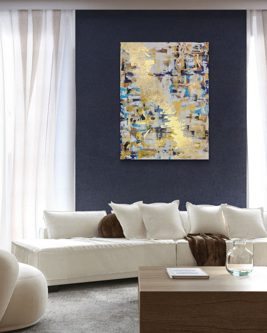 Gold & Blue Abstract Textured Canvas